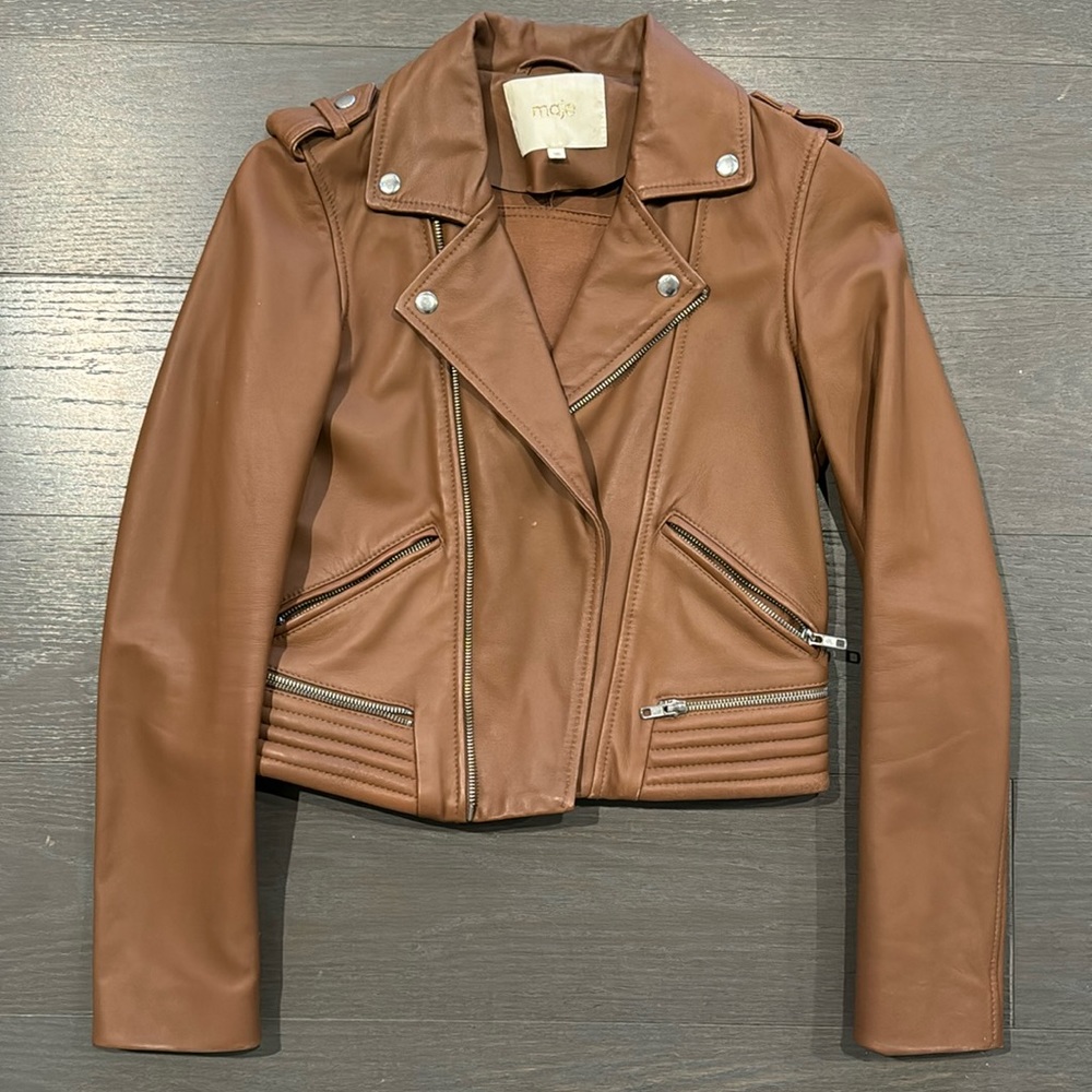 Bike style leather Maje jacket